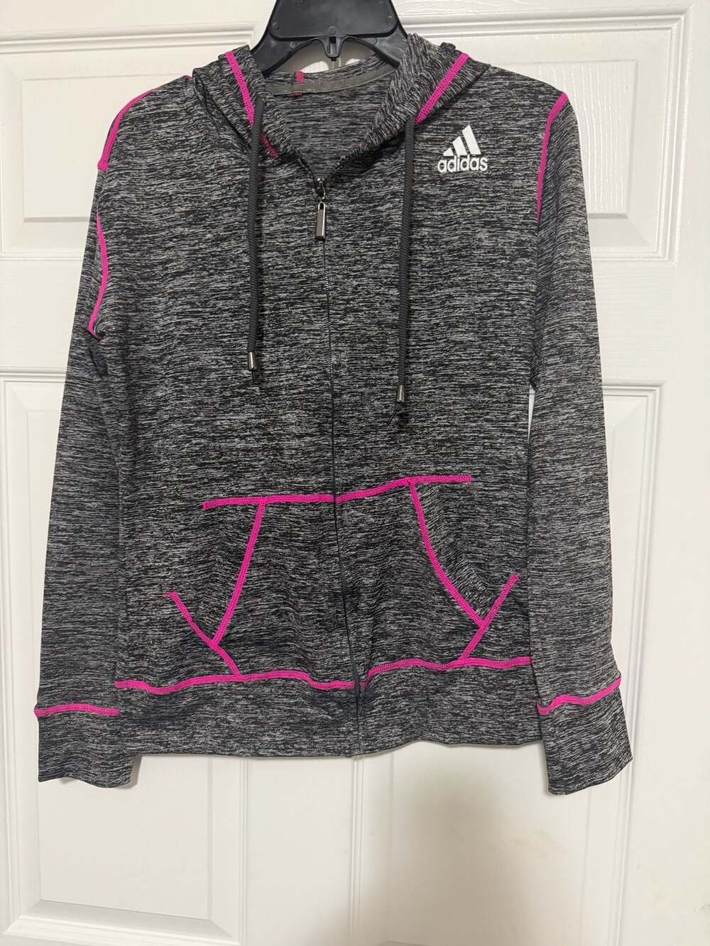 Adidas Women'sHeather Gray and Pink Stitch Zip-Up  Hoodie Med/large